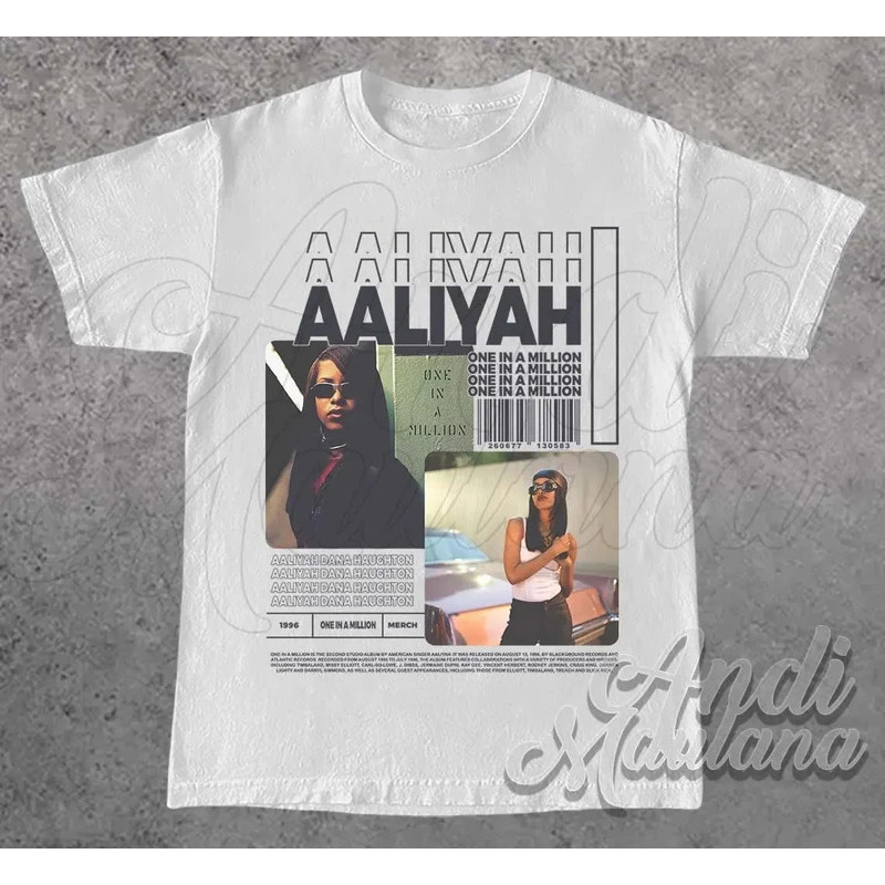 เสื้อยืดนักร้องและนักแสดง AALIYAH, สินค้า AALIYAH, เสื้อยืดโปสเตอร์อัลบั้ม Aaliyah One in A Million 