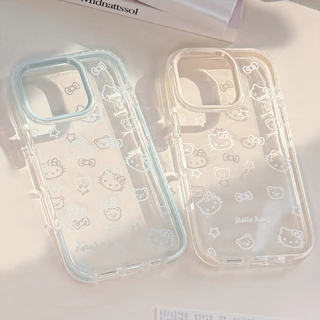 การ์ตูนคิตตี้แมวหมีเคสโทรศัพท์ใสสําหรับ ไอโฟน iPhone 17 16 15 14 13 12 11 Pro Max มือโปร สูงสุด กันฝุ่นกันกระแทกฮาร์ดปกหลัง