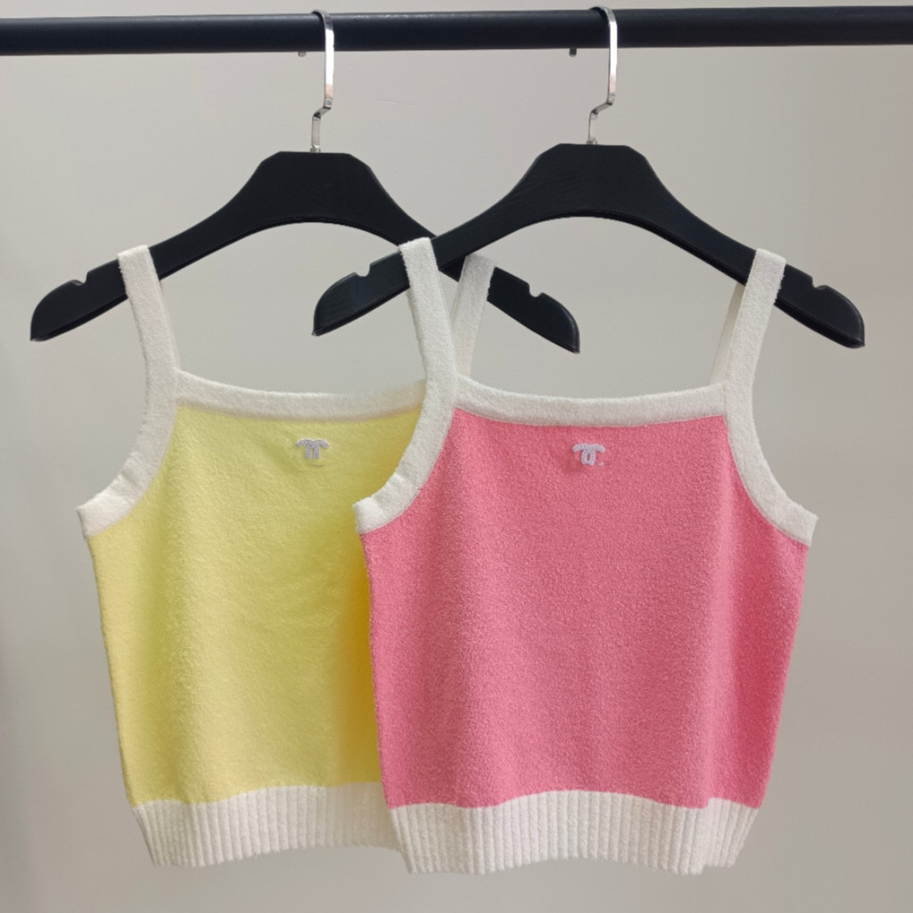 E7RO Ch**el 25New wool loop yarn patchwork camisole