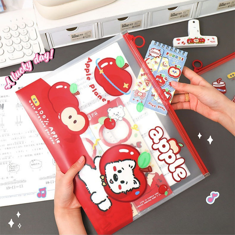 กระเป๋าใส่ดินสอลายการ์ตูนแอปเปิ้ล  กันน้ำ ขนาดใหญ่ ซองใส่เอกสาร พร้อมส่ง