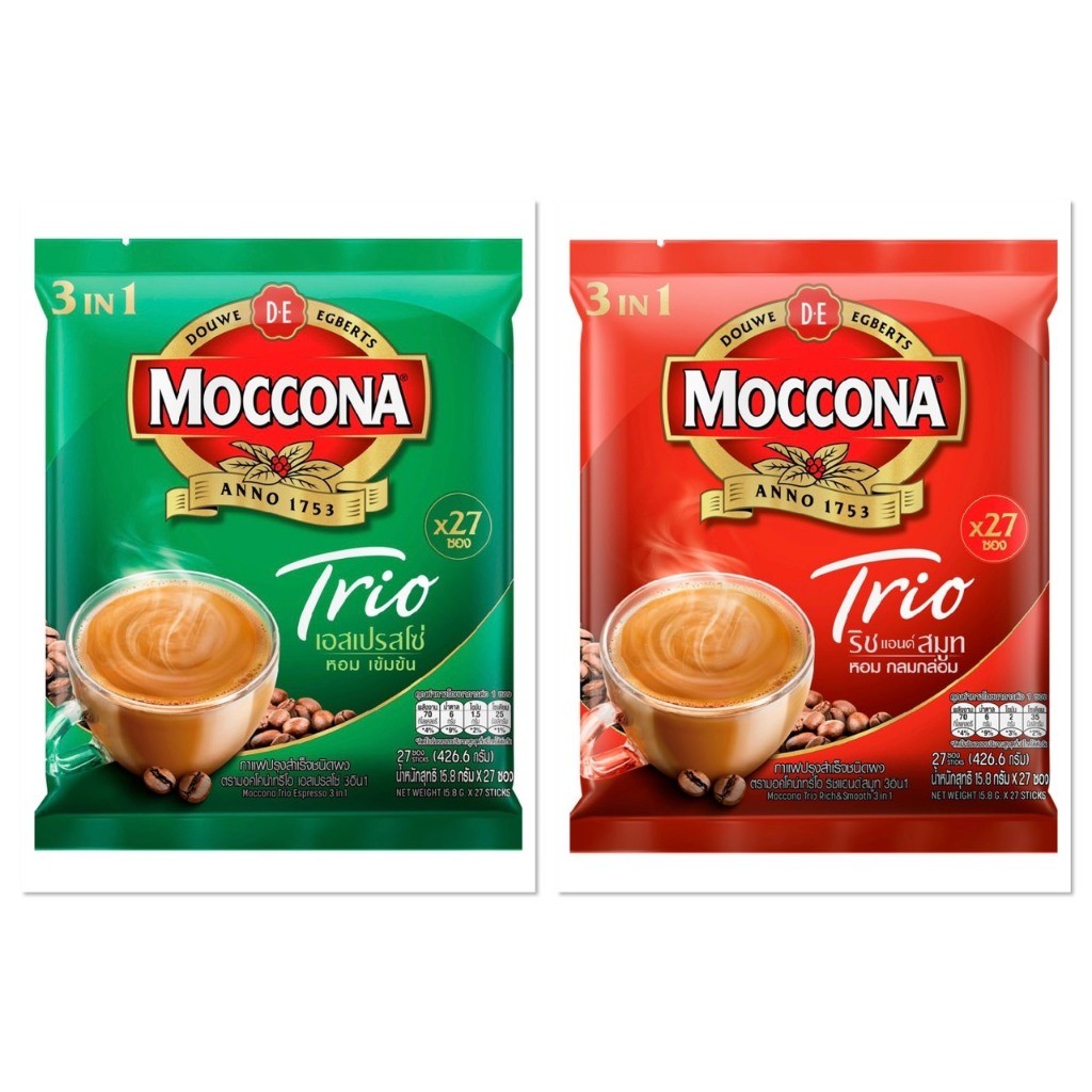 [1แพ็ค27ซอง] Moccona มอคโคน่า ทรีโอ กาแฟปรุงสำเร็จชนิดผง 3in1 ขนาด 426.6กรัม