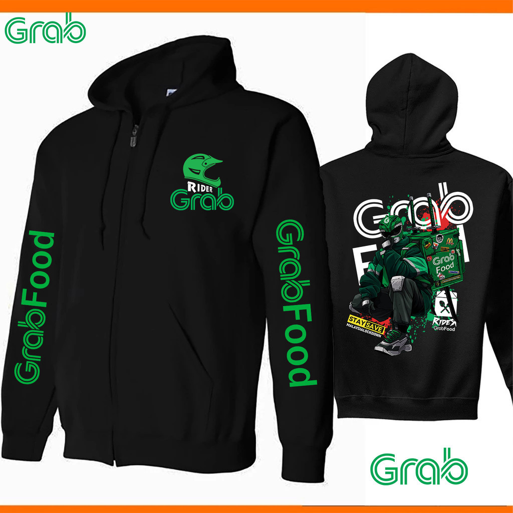 NEW 【เสื้อฮู้ด】Grab Delivery Zip-Up Sweatshirt เสื้อกันหนาว Unisex เสื้อกันหนาวมีฮู้ดซิป Grab ใส่ได้ทั้งชายหญิง M-3XL&18
