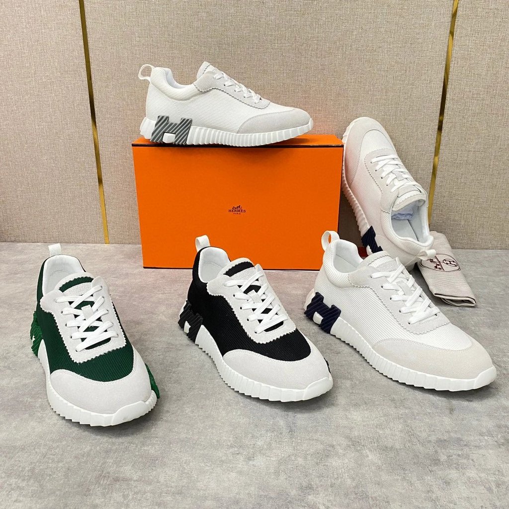 Hermes สินค้าใหม่ Bouncing รองเท้าผ้าใบ Lace-Up Casual Shoes รองเท้าผู้ชาย