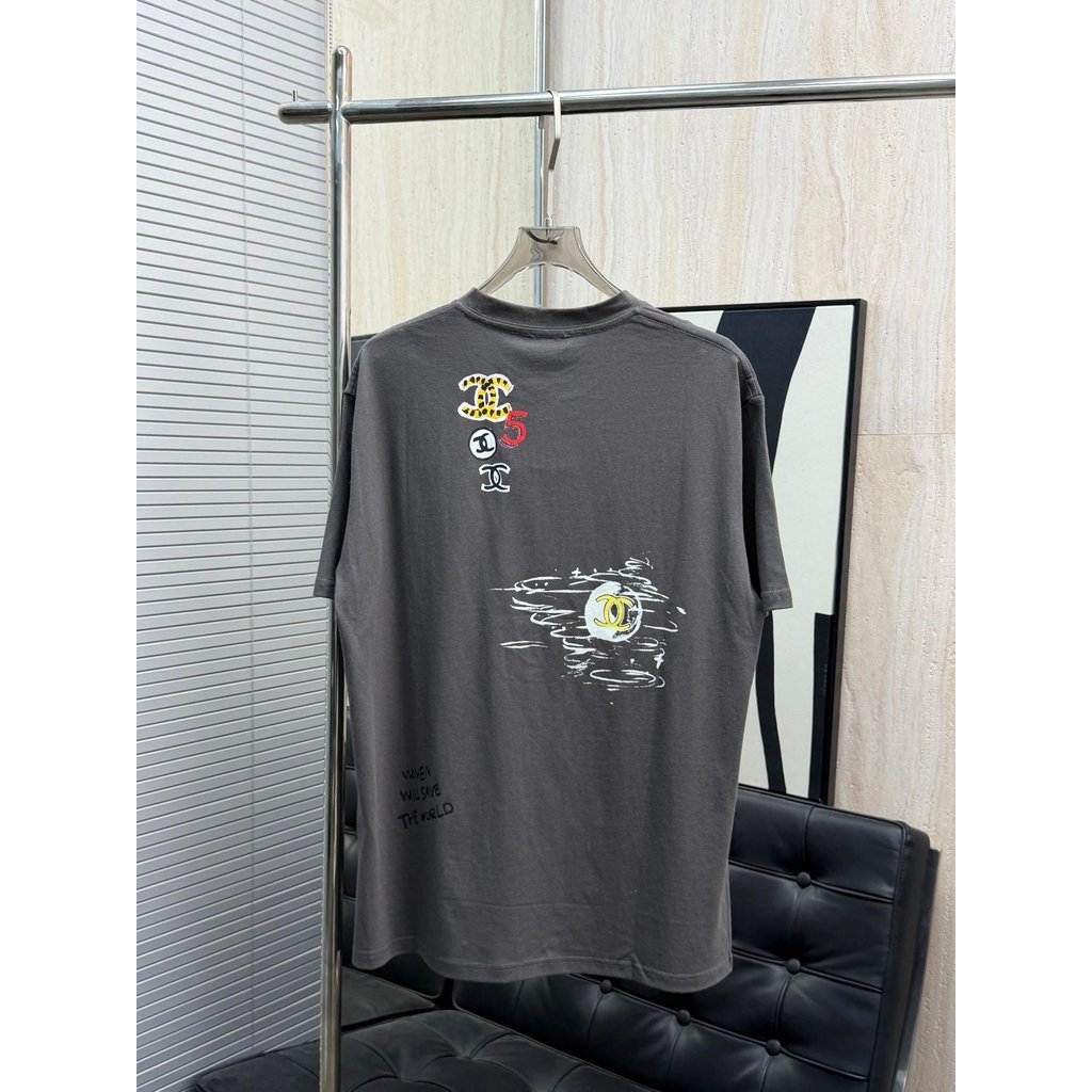 คลาสสิกพิมพ์รูปแบบโลโก้หลวมหอม os ร้อยฤดูใบไม้ผลิฤดูร้อนรอบคอสีเทาพร้อมโลโก้อินเทรนด์ผู้ชายผู้หญิงแข