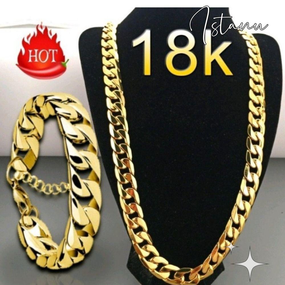 ISTANU สร้อยคอชุบทอง หลายขนาด 18K Gold 18K Gold สร้อยคอทองคําโลหะชุบทองสไตล์สร้อยข้อมือผู้หญิง