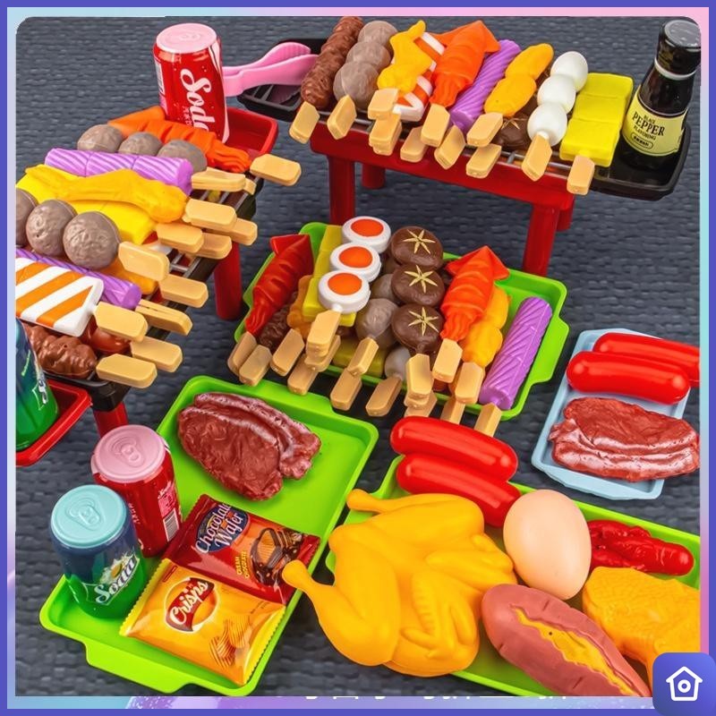 35pcs ชุดของเล่นเด็กบาร์บีคิว ชุดของเล่นในครัวจำลอง ชุดอาหารจำลอง ชุดของเล่น BBQ เตาปิ้งย่างของเล่น