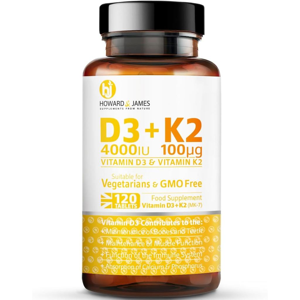 HOWARD & JAMES วิตามิน D3 และ K2 4000 IU + 100 mcg 120 เม็ด มังสวิรัติ