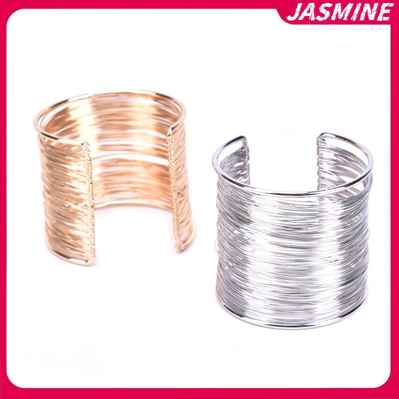 JASMINE ผู้หญิงหลายลวดโลหะ Strings เปิดกําไลข้อมือกว้างสร้อยข้อมือเครื่องประดับ JASMINE