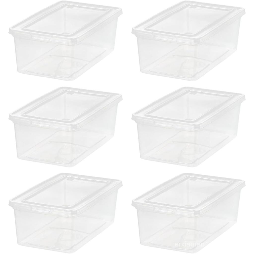IRIS USA 6-Pack Storage Bins with Lids, 6 Quart - Crystal Clear, Shoe Boxes Stackable Containers Org