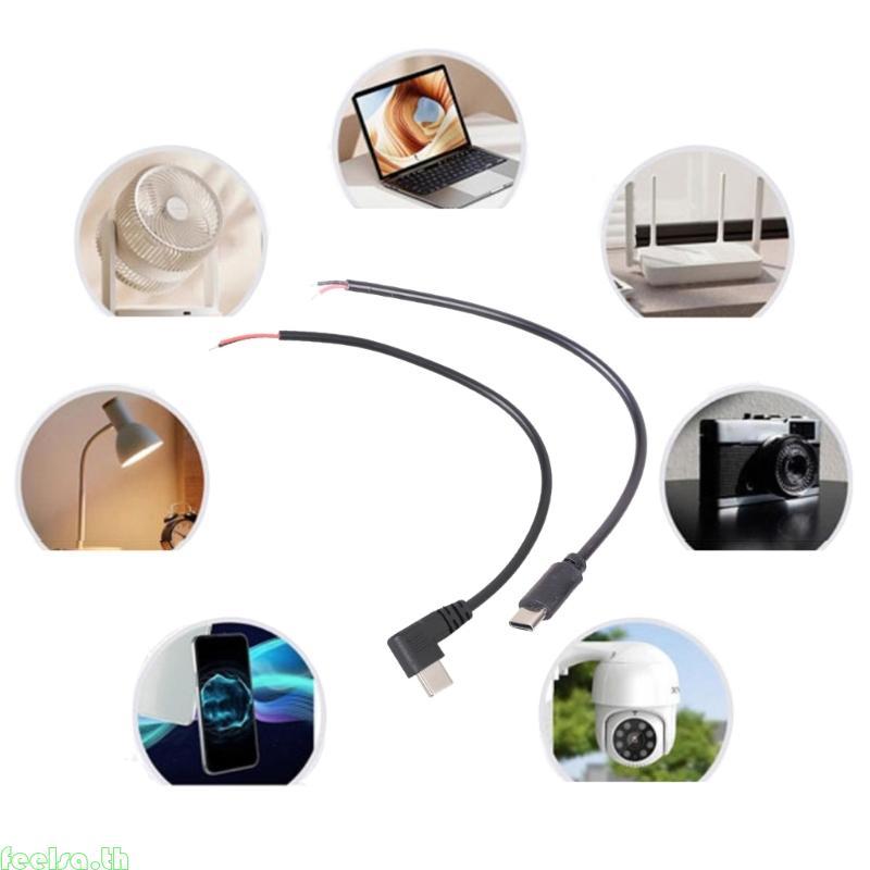 Feela 90 องศา USB C ถึง 2 Pin Bare Wire Open End Power Cable 5V 2A USB Type C ชาย