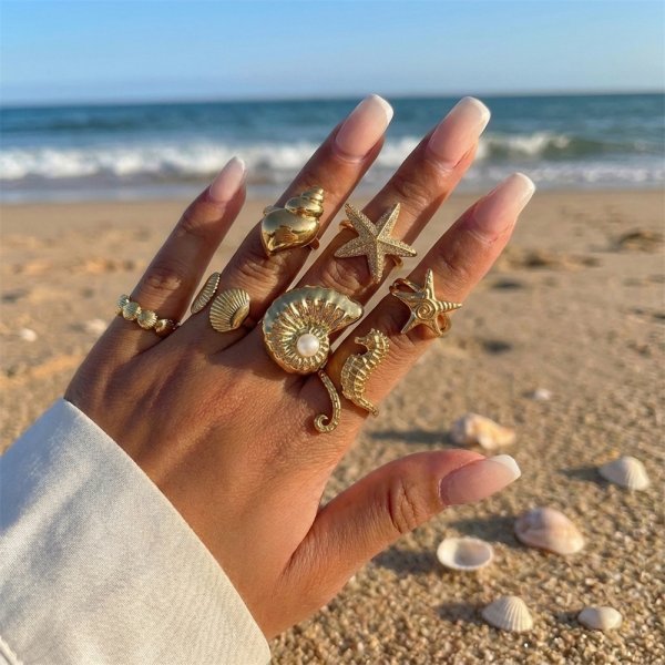 แหวนชุด Boho ทรงเรโทร พร้อมเครื่องประดับสำหรับผู้หญิง เป็นของขวัญปีใหม่ที่สวยงาม