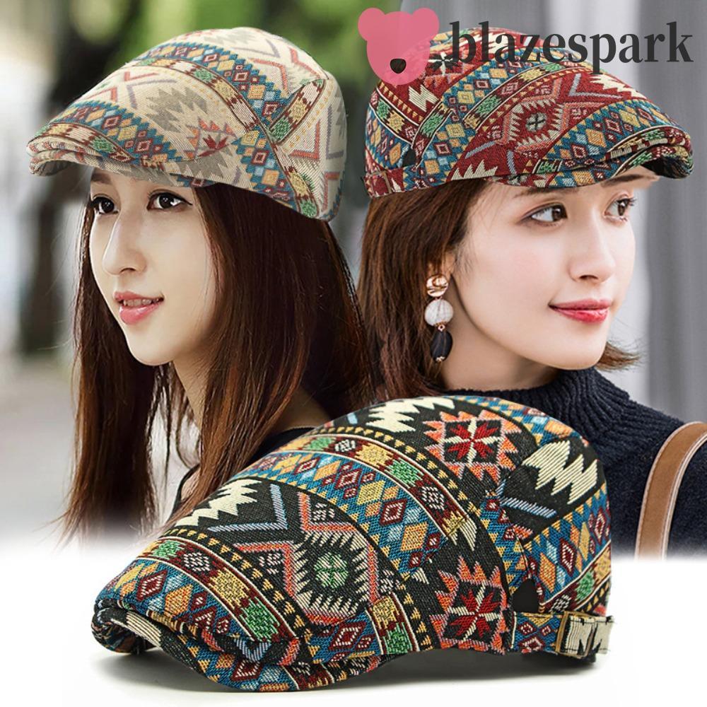 BLAZESPARK หมวก Retro Newsboy สไตล์เรขาคณิตและชาติพันธุ์, Bohemian Vintage สำหรับทั้งผู้ชายและผู้หญิ