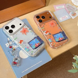 ปลอกปกแข็งโปร่งใสเข้ากันได้กับ iPhone 13 14 14Pro 14ProMax 15 15Pro 15ProMax 16 16Pro 16ProMax 17Pro 17ProMax เคสลายปลาทอง
