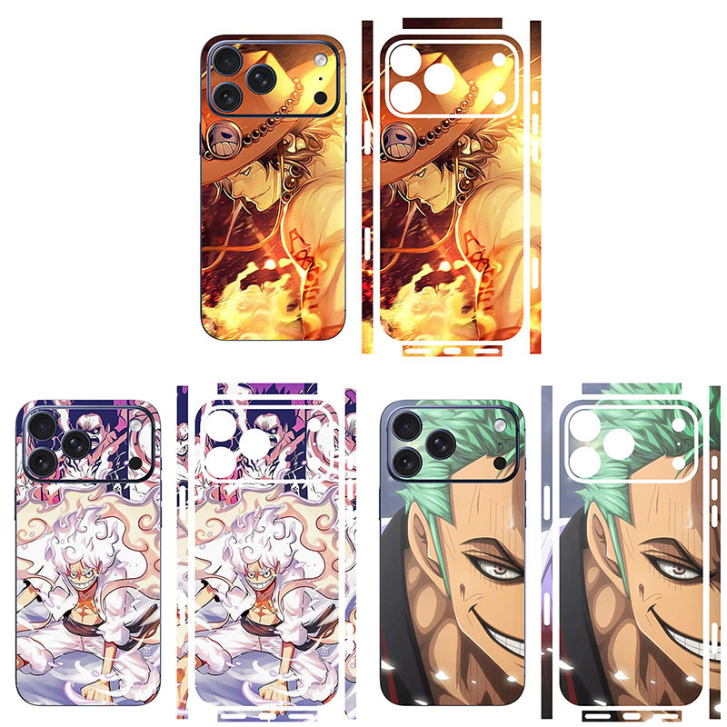 One Piece Anime Matte Touch สติกเกอร์สําหรับ iPhone 17 16 15 14 13 12 Pro Max คลุมทั้งหมดป้องกันห่อรูปลอกผิว