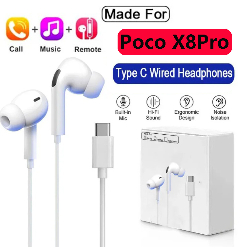 ประเภท C หูฟังแบบมีสายหูฟังสําหรับ Xiaomi Poco X8 Pro PocoX8Pro X8Pro 5G หูฟังหูฟัง In Ear ชุดหูฟังห