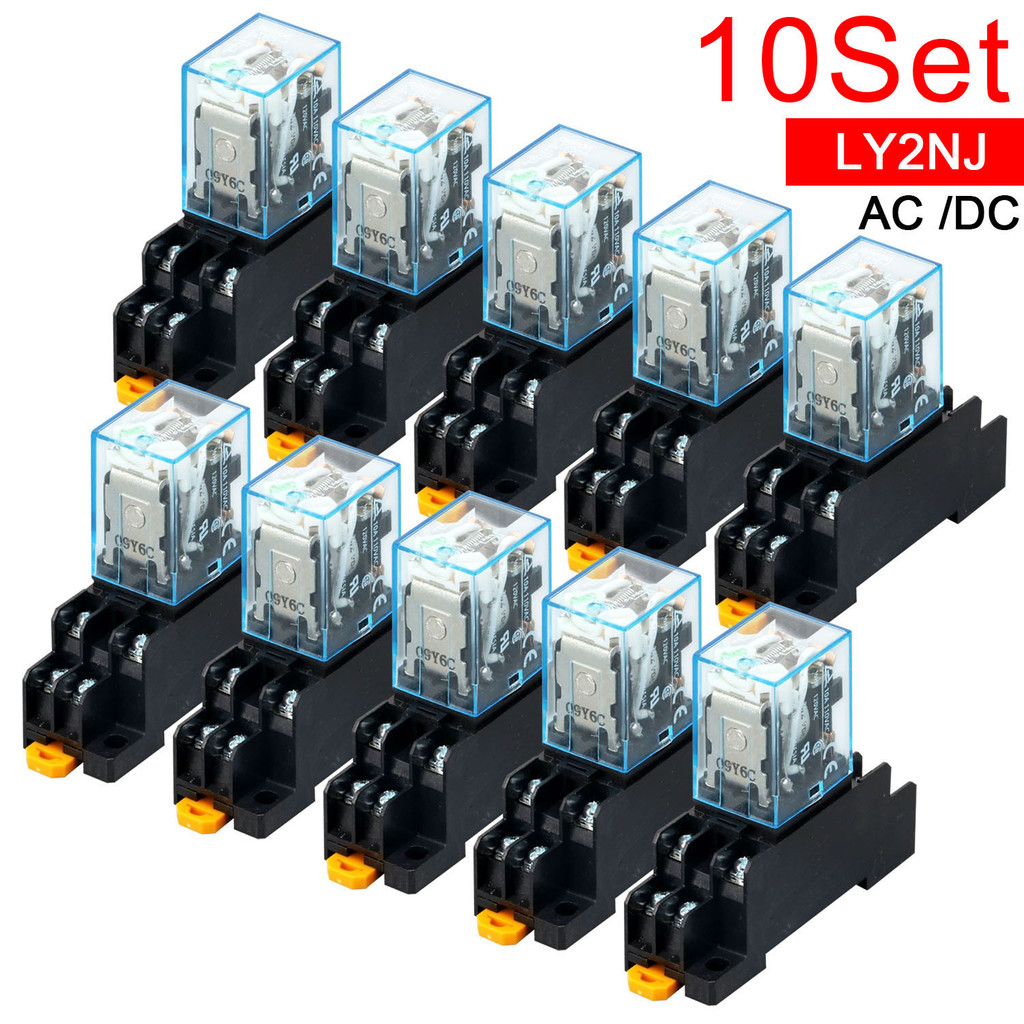 10 ชุด LY2NJ HH62P คอยล์รีเลย์ DC12V/24V/36V/48V/110V/220/240/380V AC 10A 8PIN Power Relay DPDT HHC6