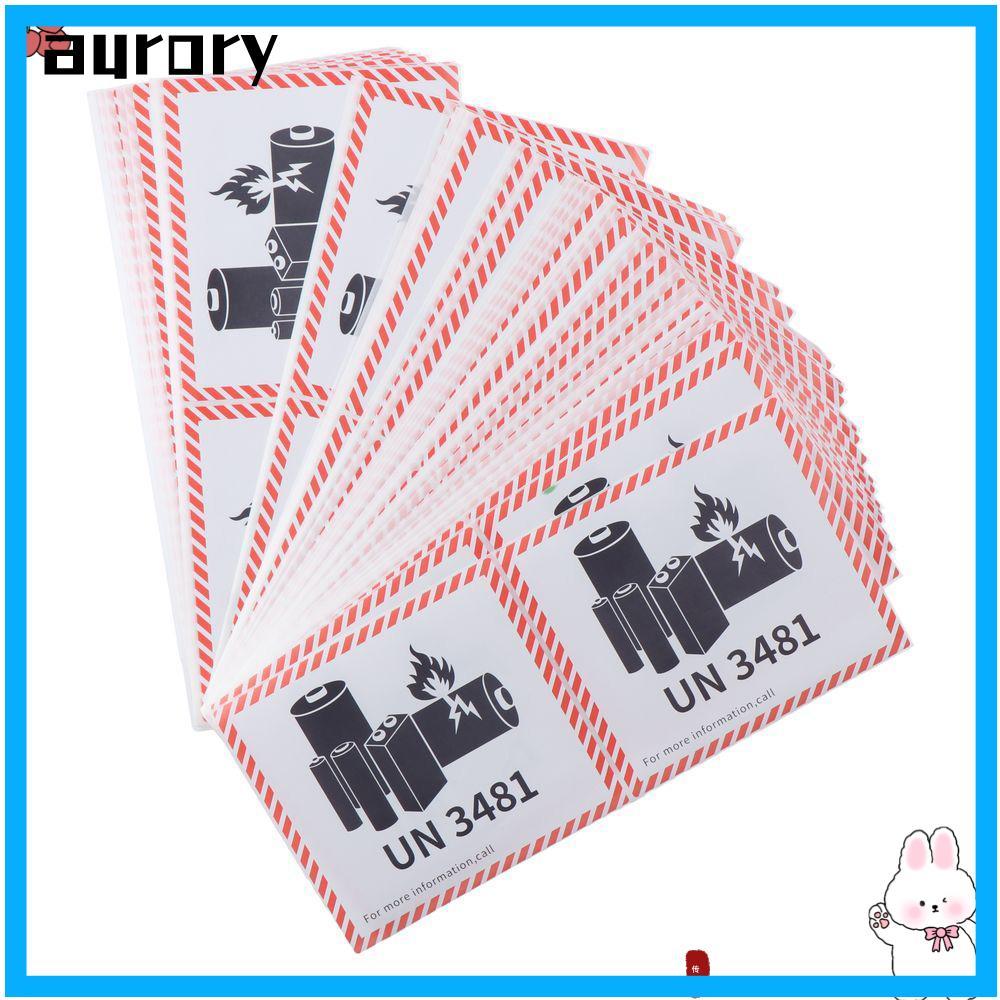 AURORY ป้ายแบตเตอรี่ลิเธียมขนส่ง, สีแดง 4.7 "x 4.3" ป้ายไฟแบตเตอรี่, UN3481 แผ่นทองแดงลิเธียมกาวป้าย