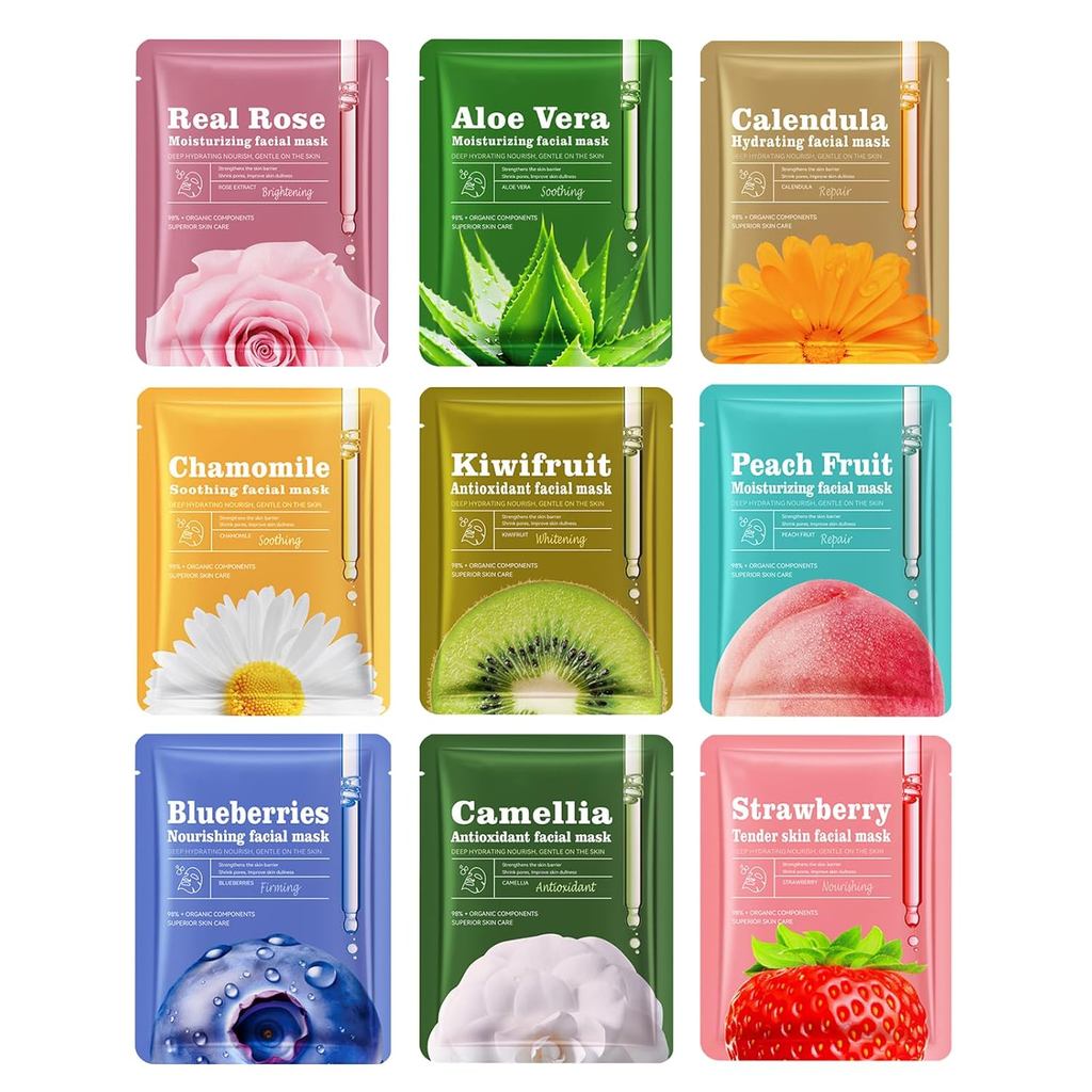 9 ชิ้นพืชและผลไม้หน้ากาก,วันเกิดพรรคสปาของขวัญสําหรับวัยรุ่นหญิง,Buk Collagen Face Mask สําหรับผู้หญ