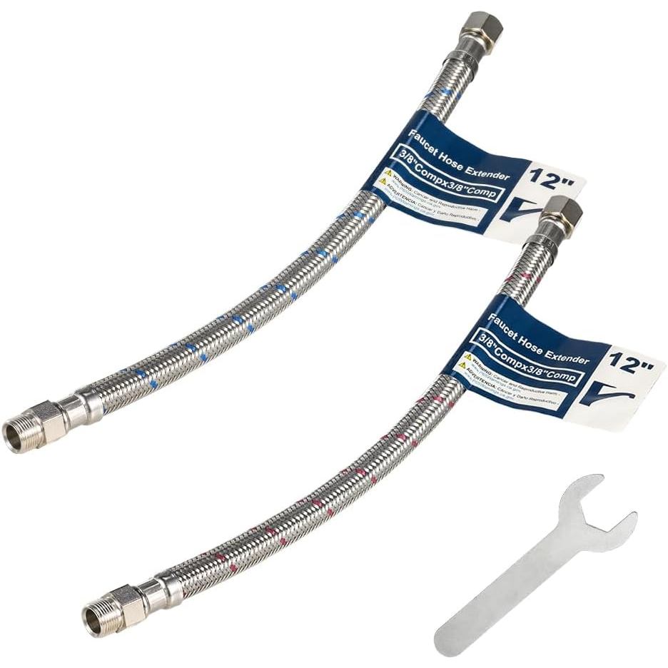 2 ชิ้น 12 นิ้วก๊อกน้ํา Conector Extension, 3/8 OD Comp (ชาย) x 3/8 Comp (หญิง) สายจ่าย,ท่อก๊อกน้ําสํ