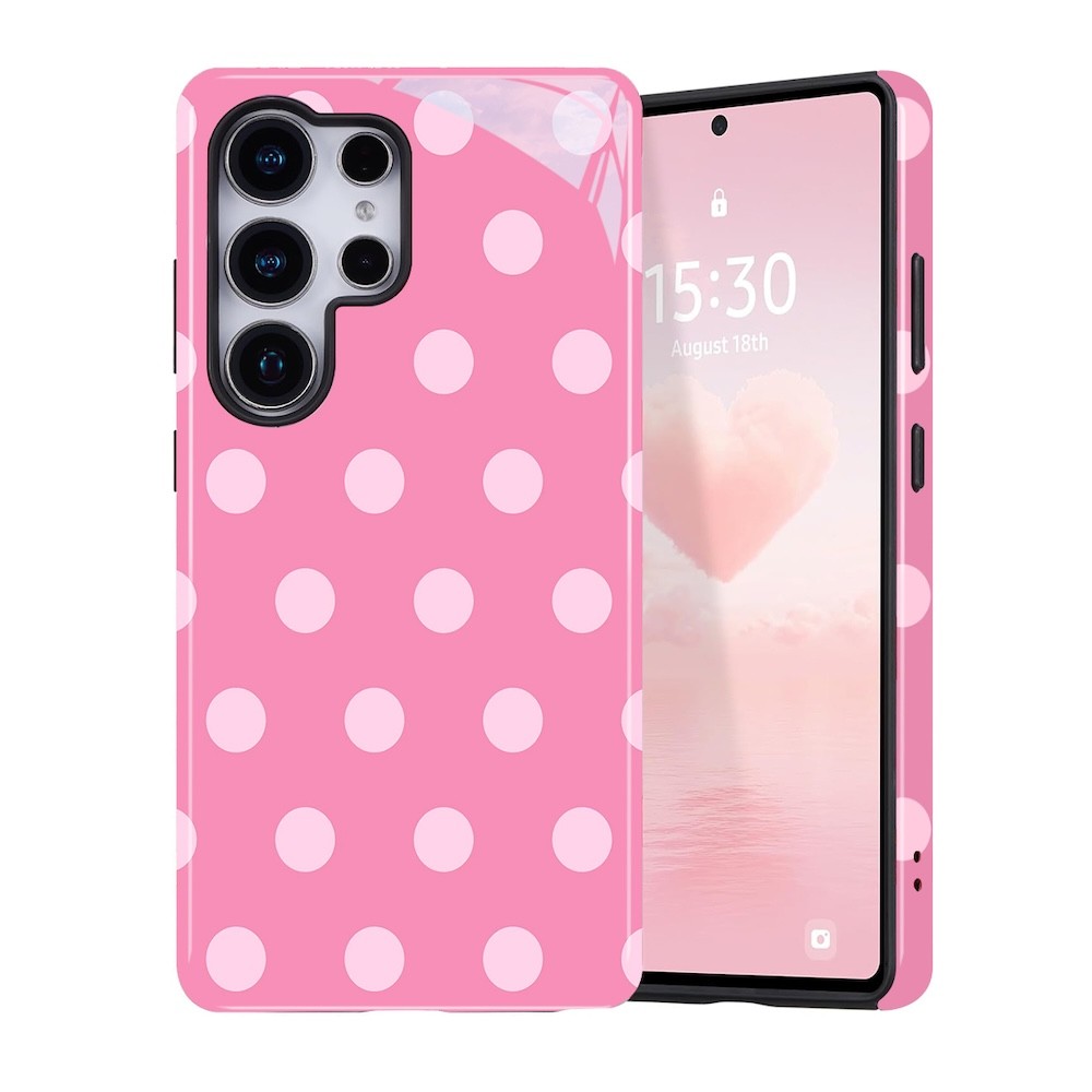 สีชมพู Polka Dot สาวเคสโทรศัพท์สําหรับ Samsung S26 S23 S24 S25 Plus Ultra A16 A26 A36 A56 5G สองชั้นปกหลัง