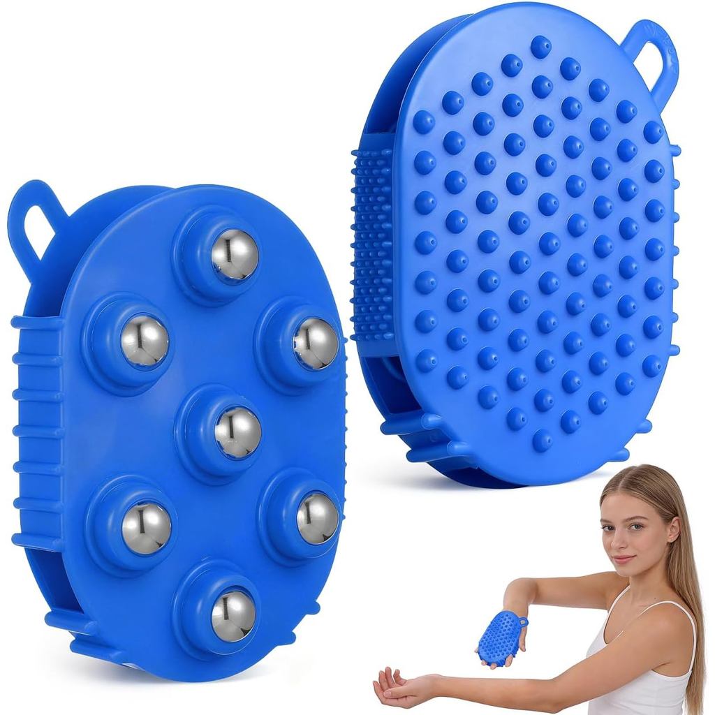 Veemoon 2 ชิ้นเครื่องนวดมือถือ,5.2 X 3.8 นิ้วถุงมือน้ําเหลืองปาล์มรูปเครื่องมือนวด 360 องศาลูกลูกกลิ