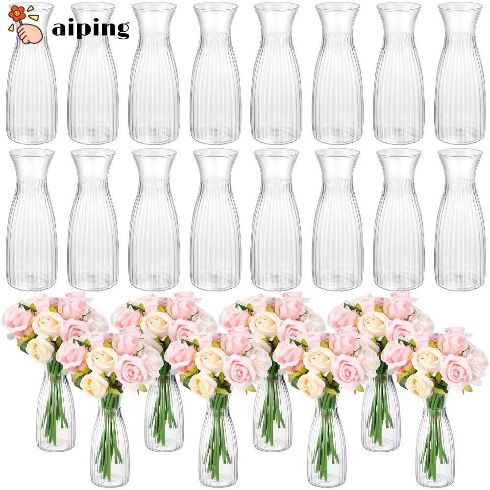 AIPING แจกันดอกไม้พลาสติก, Hydroponic โปร่งใสลายแจกัน,ของขวัญตกแต่งบ้านช่อดอกไม้ DIY อุปกรณ์กระถางต้นไม้