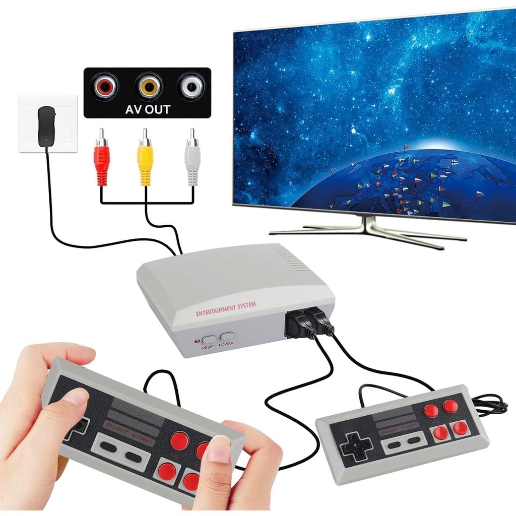 คอนโซลเกมย้อนยุคพร้อมคลาสสิกในตัว 300+ ตัวควบคุมแบบมีสาย 2 ตัวสําหรับ Plug & Play Fun