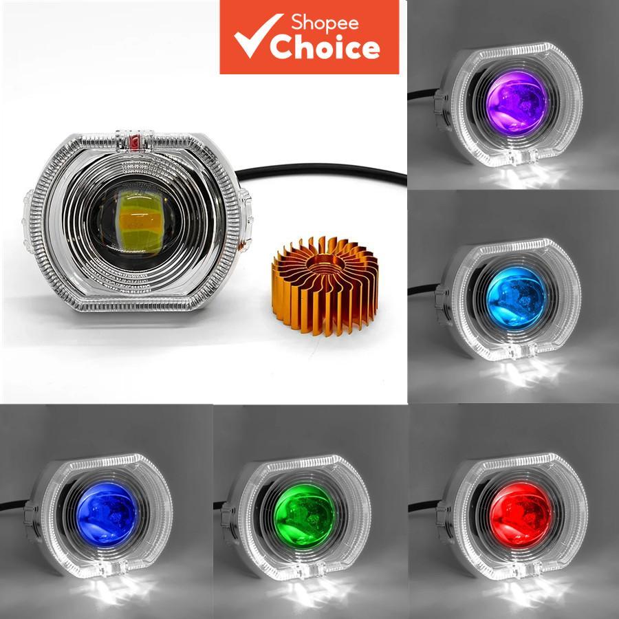 Universal LED ไฟหน้าโปรเจคเตอร์เลนส์ Angel Devil Eyes Dual Halo DRL Hi/Lo Strobe Light