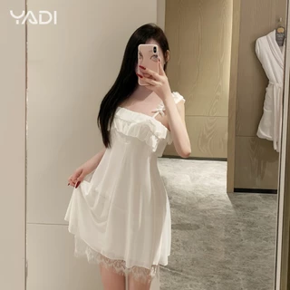 【YADI】เสื้อคลุมนอน 🔥 ร้อนแรง ชุดนอนสายเดี่ยว เว้าหลัง ทรงเข้ารูป สไตล์ฝรั่งเศส น่ารัก มีโบว์ ลายจุด สำหรับหน้าอกเล็ก❤️