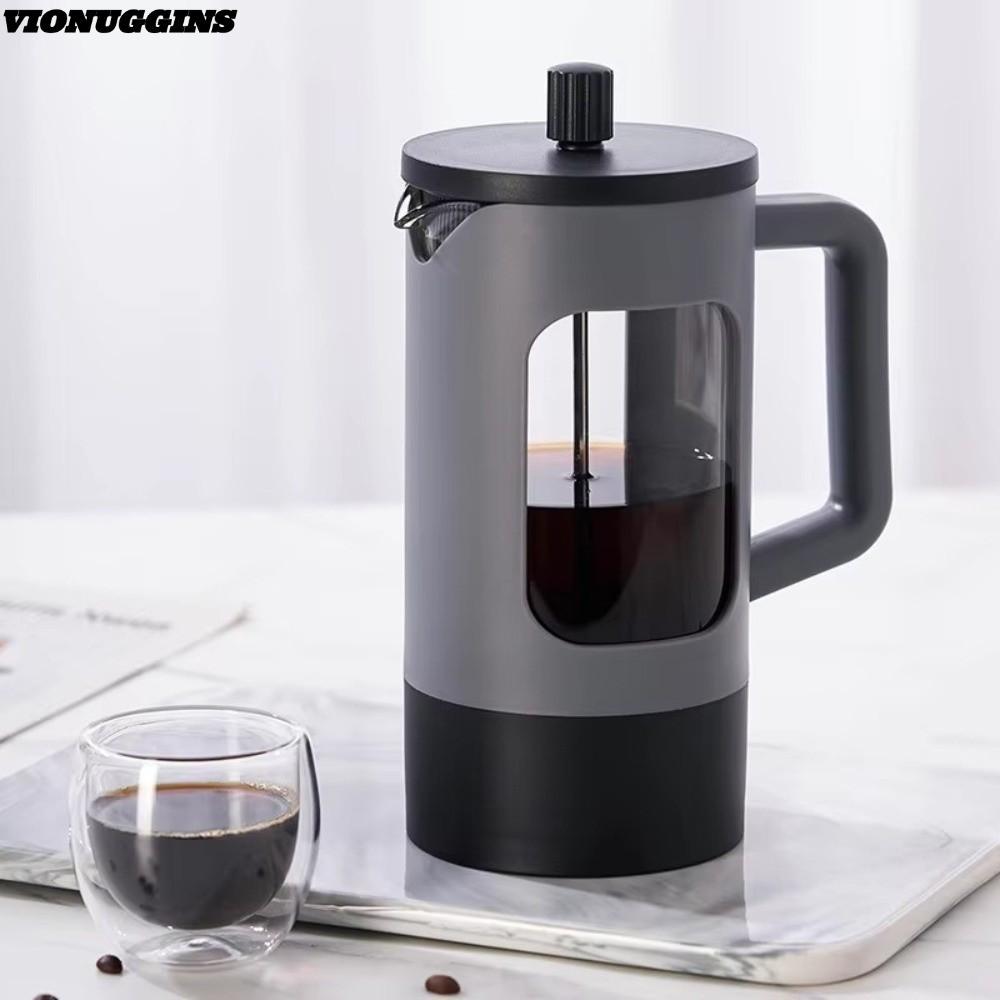 VIONUGGINS เครื่องชงกาแฟ French Press, ทนความร้อนป้องกันสนิมชากาแฟ Brewer, แบบพกพา 600ml แก้ว Borosi