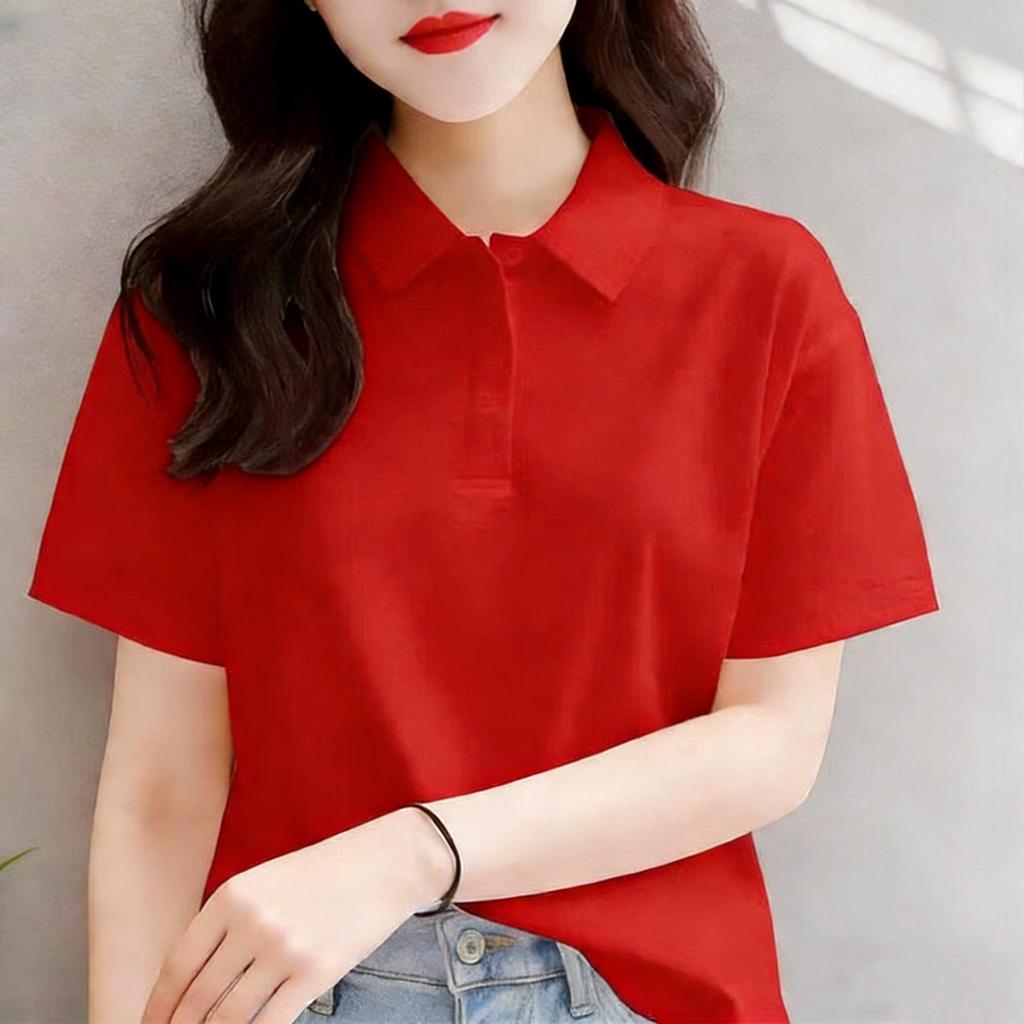 【จัดส่งจากกรุงเทพฯภายใน 24 ชั่วโมง】 สีทึบเรียบง่ายเสื้อโปโลสำหรับผู้หญิง ที่เดินทางในชีวิตประจำวันต้องสวมใส่