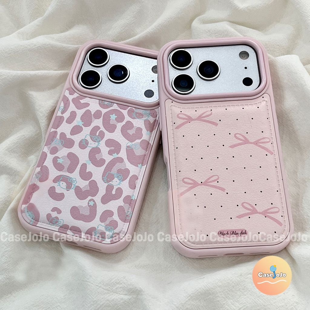 เคสหนังลายจุด ลายเสือดาวง สำหรับ iPhone 17 14 16 Plus 12 Pro 13 X/Xr/Xs/Xs Max 15 Pro Max 11 เรียบง่าย สีชมพู สไตล์ไอจี