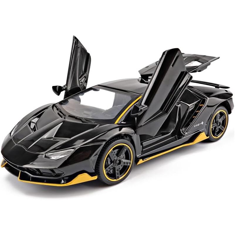 โลหะผสมสะสมของเล่น Lambo สีดําดึงกลับรถโมเดลรถDiecastพร้อมแสงและเสียง