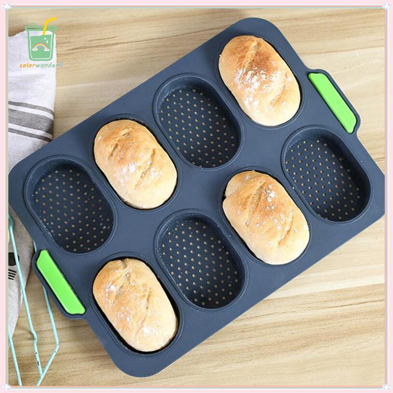 [สี] 8 Cavity Baguette Baking Tray แม่พิมพ์อบขนมปังซิลิโคน Non-sti Bakery Pan TH