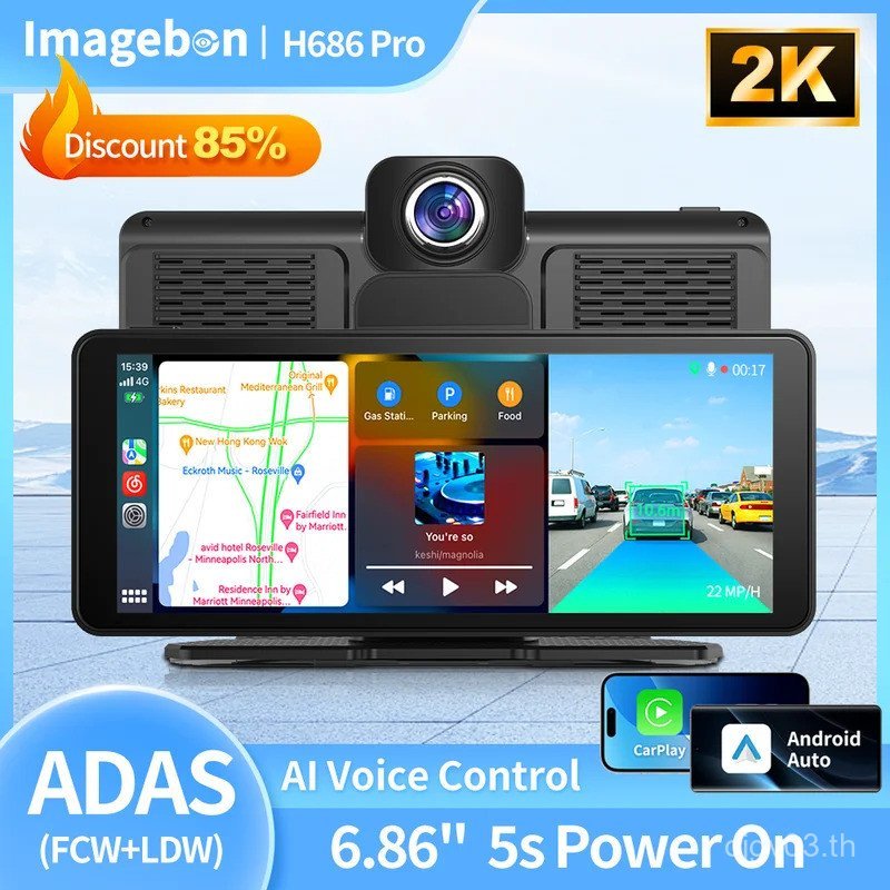 Imagebon H686 Pro 2K + 1080P Dual เลนส์ AI Voice Control รถ DVR ไร้สาย Carplay & Android Auto ADAS D