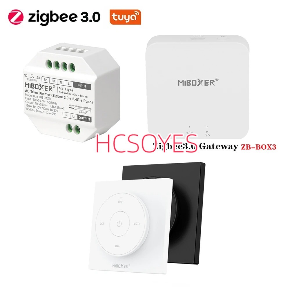MiBoxer (ZigBee 3.0+2.4G) AC Triac Dimmer Push Switch RF Push Dimmer 110-240V TUYA App /Voice /รีโมท