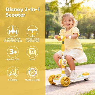 Disney สกู๊ตเตอร์เด็ก 2in1 นั่งยืนได้ พับเก็บ ปรับความสูง ล้อไฟแฟลช มีเพลง ลิขสิทธิ์แท้ ปลอดBPA สำหรับเด็ก 2-7 ขวบ