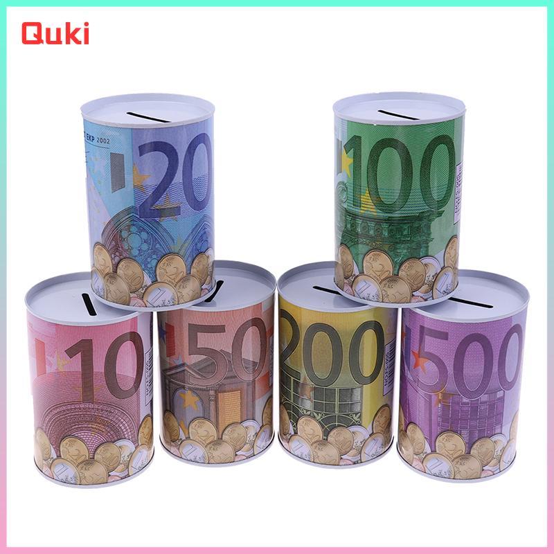 Quki Euro Dollar Money Box กระบอกปลอดภัย Piggy Bank Bank Bank สําหรับเหรียญเงินฝากกล่องดี