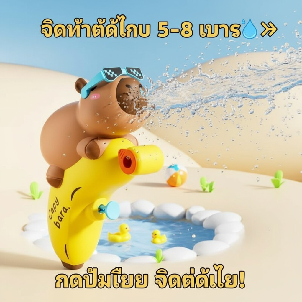 TinyBaan ของเล่นปืนฉีดน้ำลายการ์ตูน Kapi Barbara ปืนฉีดน้ำแบบกดสำหรับเด็ก ปืนฉีดน้ำเทศกาล Kapi Barbara