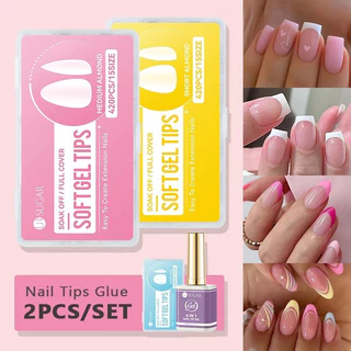 【Local】UR SUGAR 420pcs Soft Gel เคล็ดลับเล็บอัลมอนด์ Clear False Matte Full Cover กดบนเล็บปลอม Extension เครื่องมือทําเล็บ