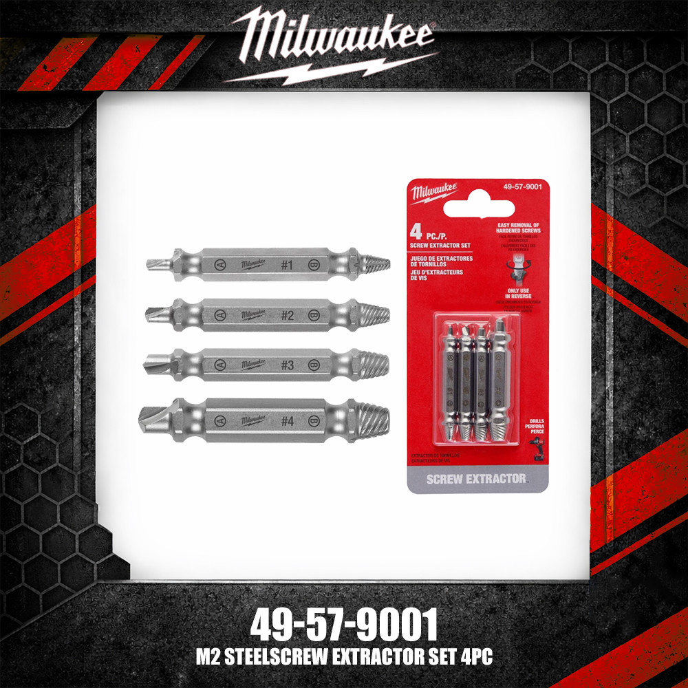 Milwaukee 49-57-9001 M2 เหล็กสกรู Extractor ชุด 4PC เครื่องมืออุปกรณ์เสริม