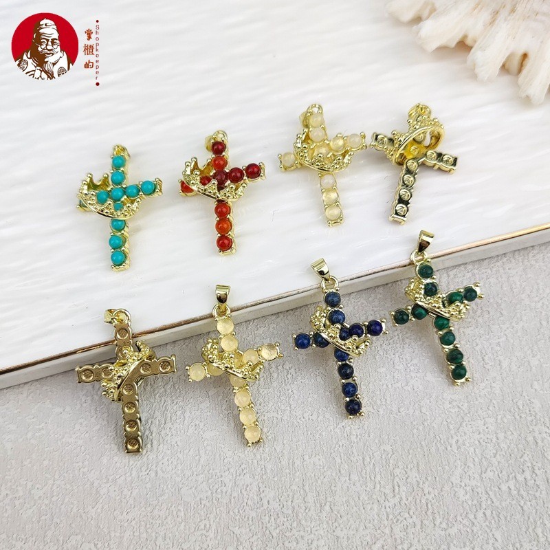 จี้คริสตัลธรรมชาติ Lapis Lazuli ในรูปแบบ Crowncross หรูหรา สินค้าใหม่