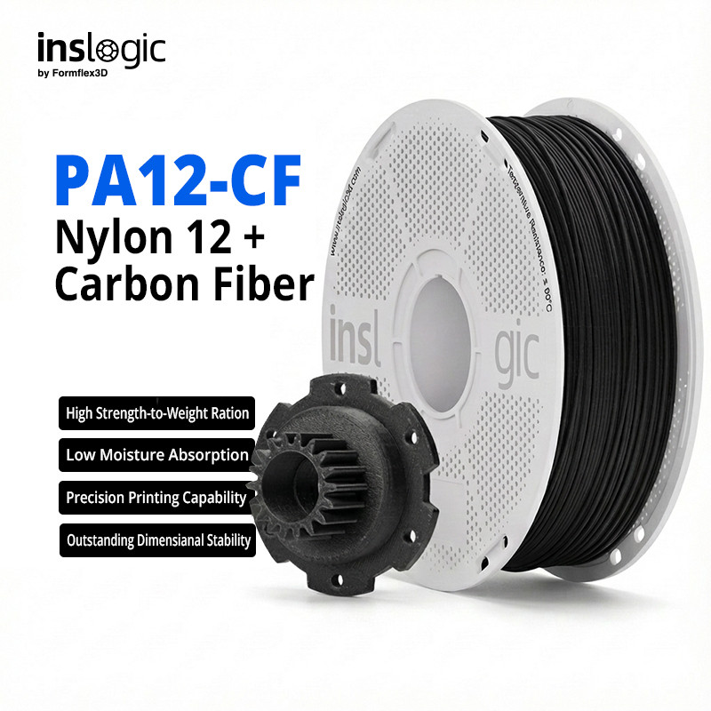 Inslogic PA12-CF เส้นไนลอนคาร์บอนไฟเบอร์ ทนชื้นสูง พิมพ์ง่าย น้ำหนักเบา ทนเคมี 1.75mm 1kg