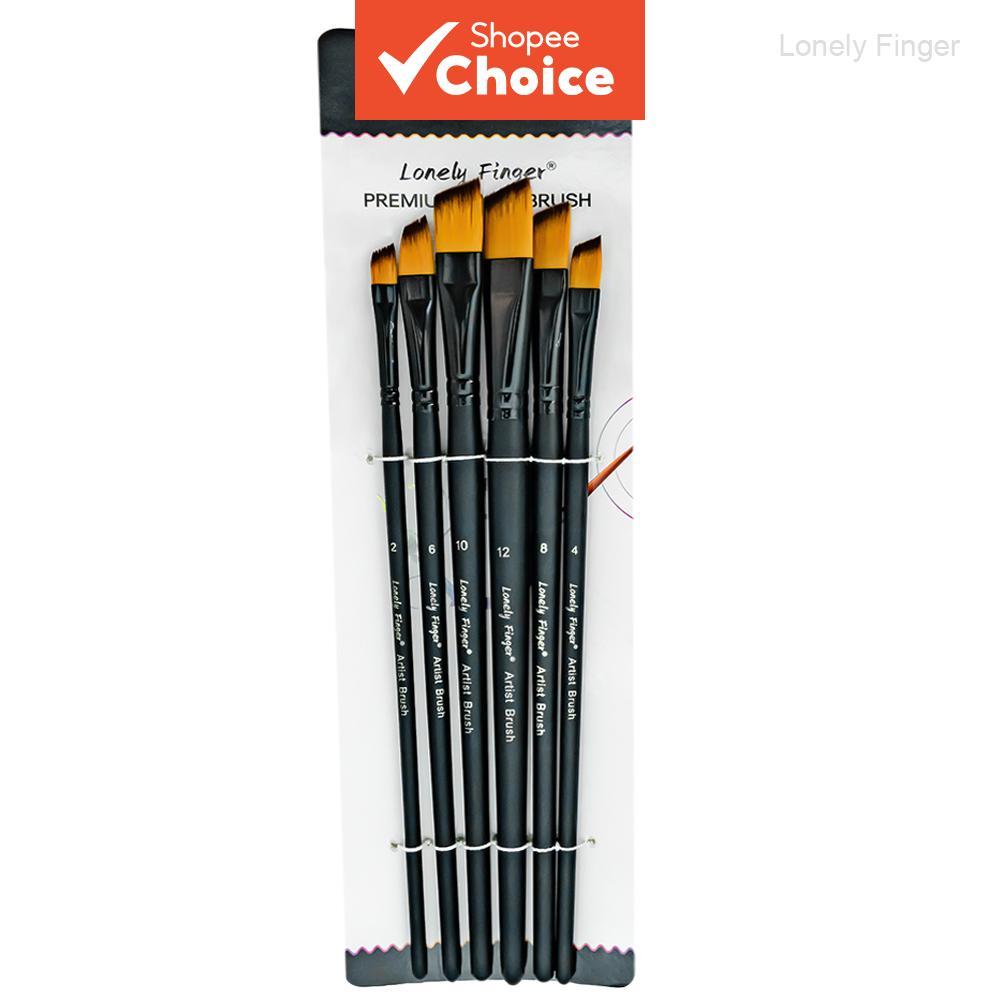 ชุดแปรงทาสีศิลปะปลายมุม Lonely Finger 6 ชิ้น ขนไนลอนกันหลุดร่วง สําหรับสีน้ํา, สีอะคริลิค, หมึก, สีอัฐ, สีน้ํามัน, สีเทมเปอรา