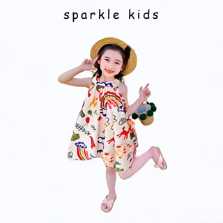 เดรสเด็กผู้หญิง เดรสลายดอกไม้ ทรงเอ สำหรับเด็กผู้หญิง ชุดฤดุ…