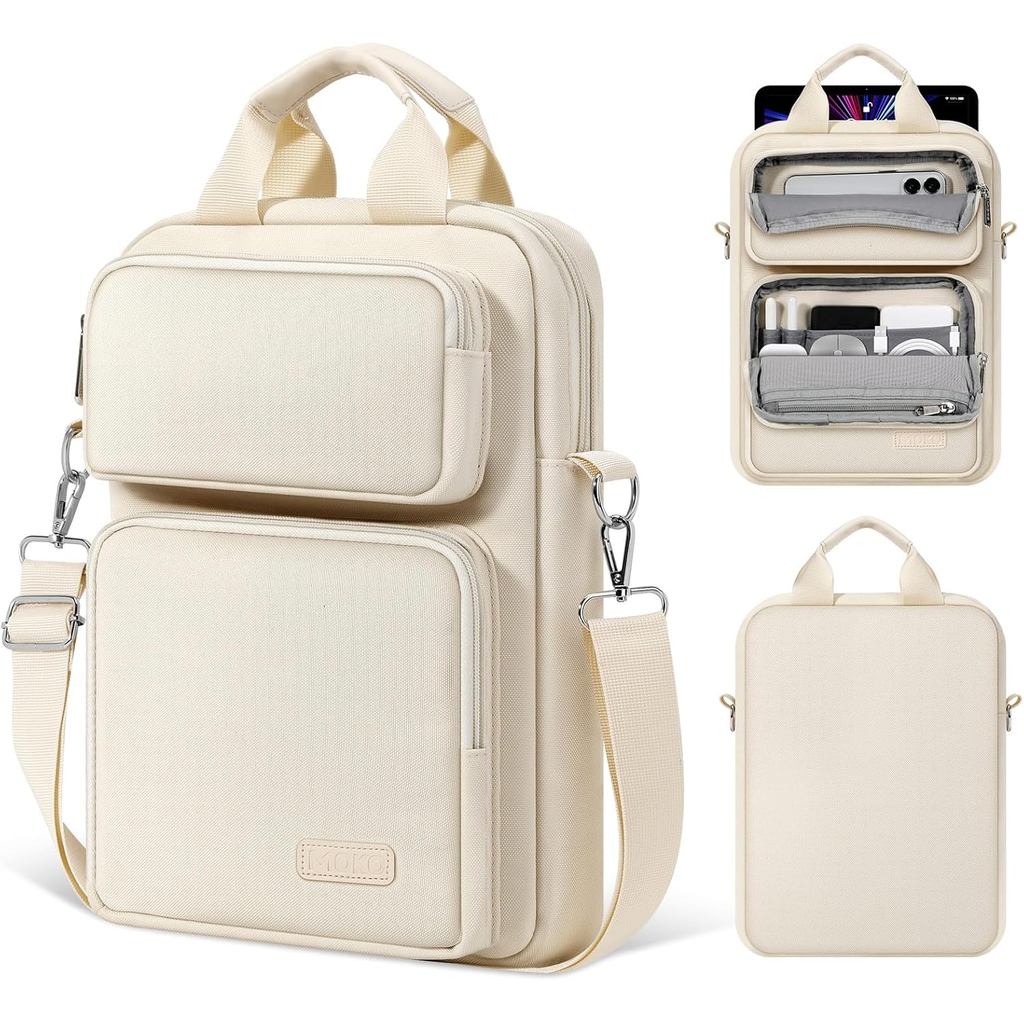 MoKo กระเป๋าใส่แท็บเล็ตขนาด 10-12.9 นิ้วพร้อมหลายกระเป๋าและสายสะพายไหล่แบบถอดได้สําหรับ iPad Pro 12.9/11",Galaxy Tab S8+/S9+ 12.4 นิ้ว