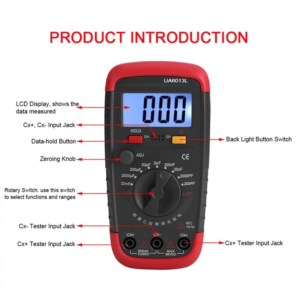 Capacitance Tester Discharge Protection 6F22 9V Battery (not Included)