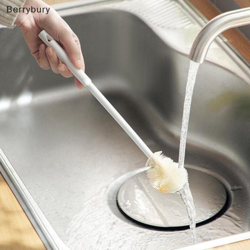 Berrybury ถ้วยทําความสะอาดแปรงด้ามยาวขวดทําความสะอาดซิลิโคนขวดนม Wineglass ถ้วยทําความสะอาดครัวเรือน