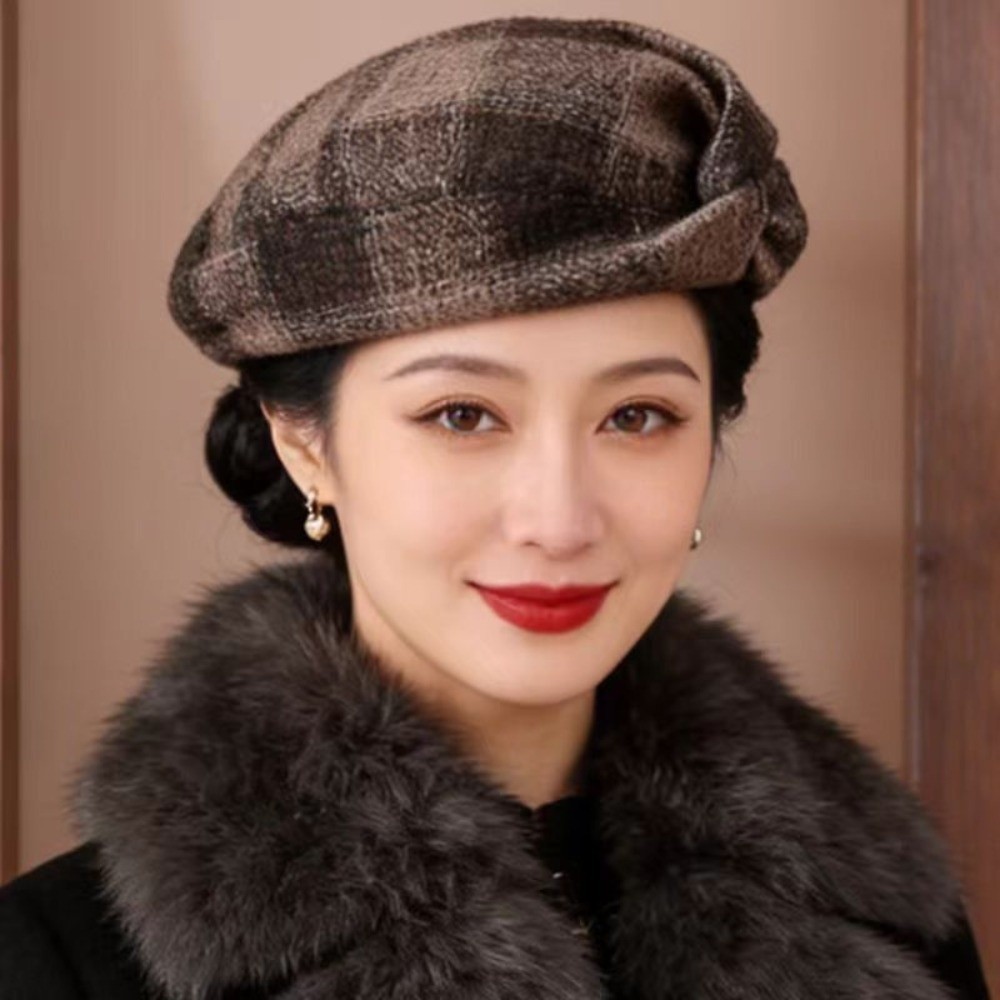 ECHOEDGE_beret_หมวกลายสก๊อต ถักเส้นใยอะคริลิค สำหรับสุภาพสตรี กับโบว์ทแพร่งด้านบน - รูปที่ 6