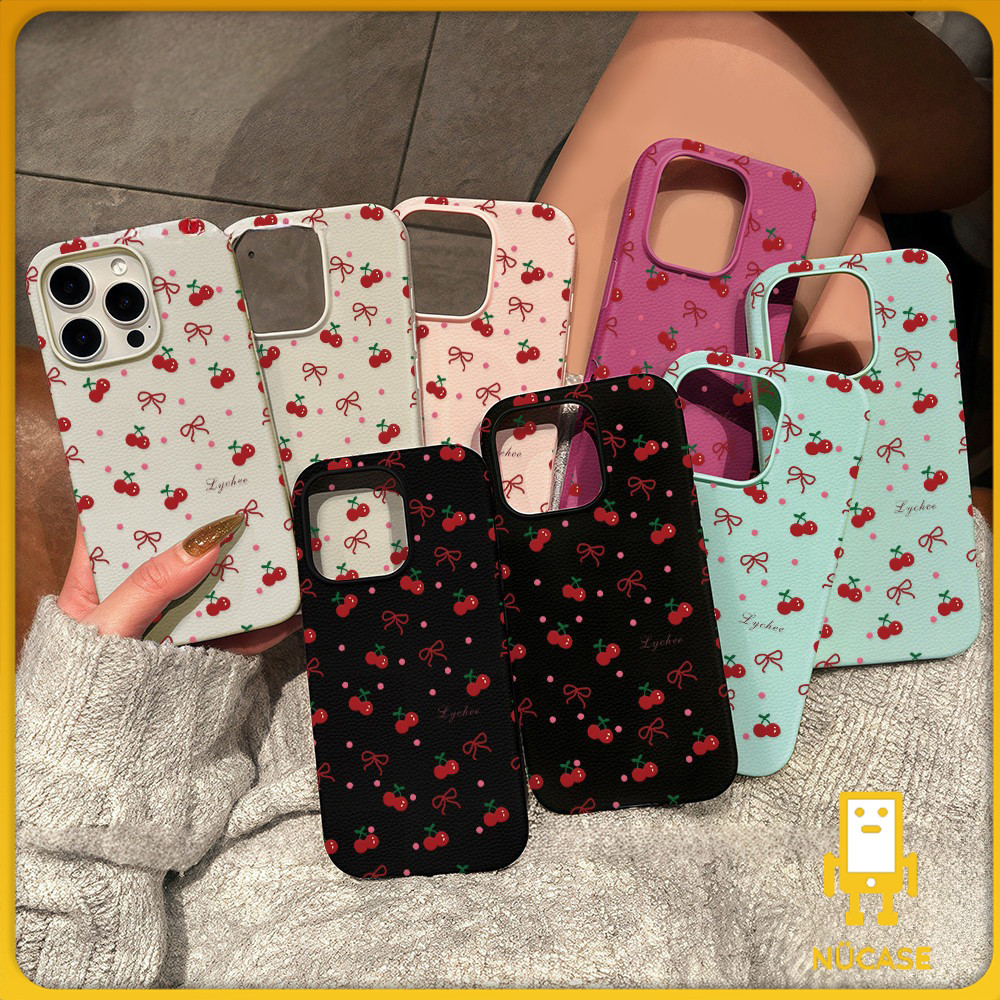เคส สำหรับ iPhone 13 เคสหนังเนื้อนิ่มสีแคนดี้ รูปแบบเชอร์รี่🍒สำหรับ iPhone 15 16 13 14 12 11 ProMax XS XR 7P 8P เคสหนัง